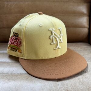 MYFITTEDS New Era New York Mets Cheese Pizza, Yellow/Tan, Red UV 7-3/8 Worn